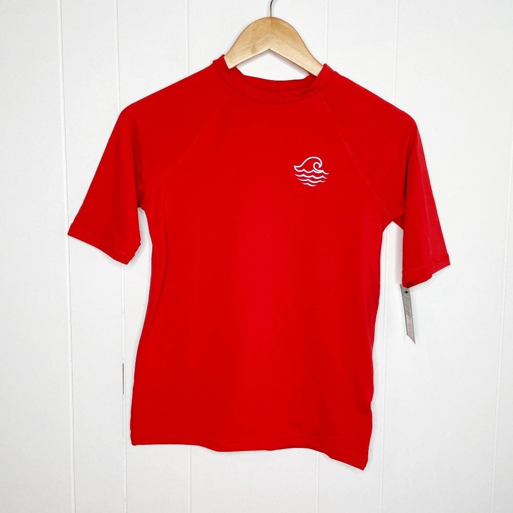 NEW Cat & Jack Boys Red Wave Rash Guard